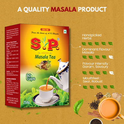 S.P Masala Chai | Organic Masala | 7 Desi Spices | Ginger, Cardamom, Basil, Cinnamon, Cloves, Nutmeg, & Black Pepper |100% Natural Tea | 250 gms Pack of 1