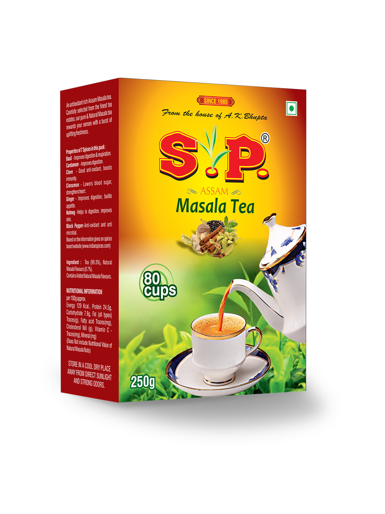 S.P Masala Chai | Organic Masala | 7 Desi Spices | Ginger, Cardamom, Basil, Cinnamon, Cloves, Nutmeg, & Black Pepper |100% Natural Tea | 250 gms Pack of 1